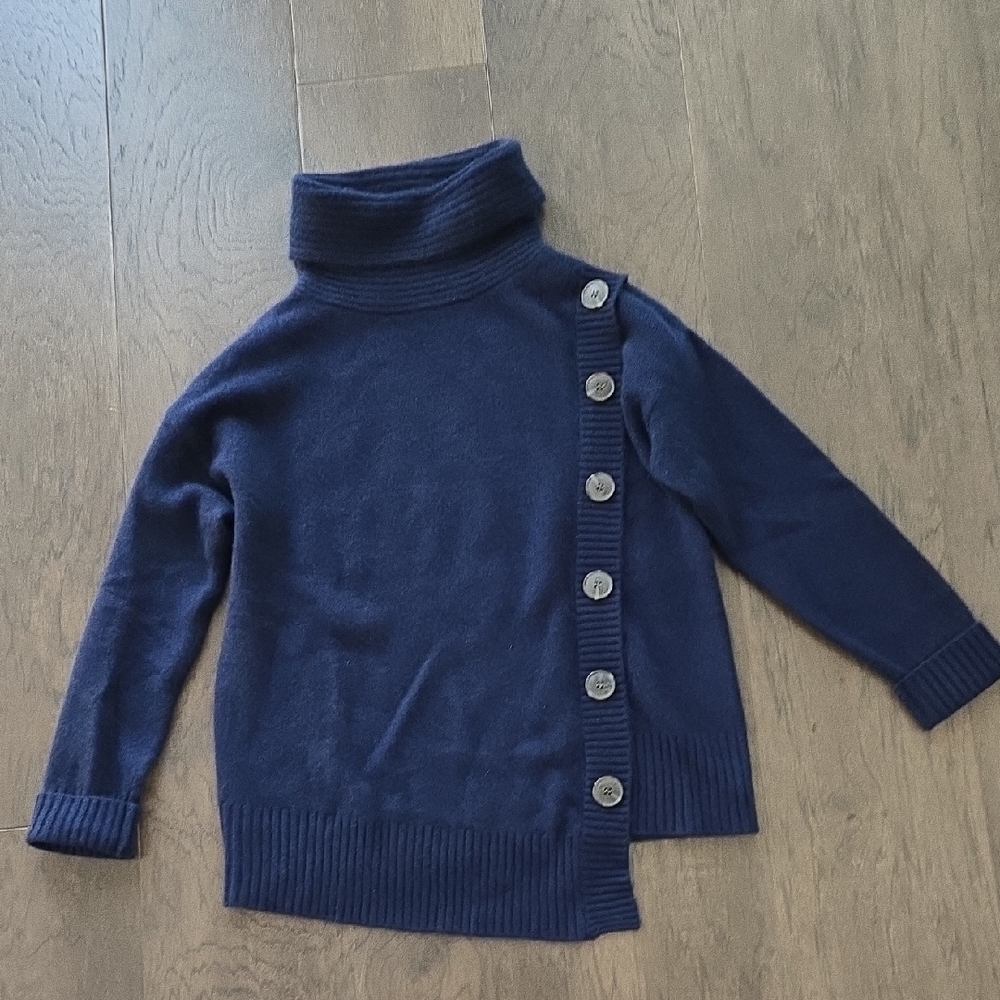 Saks Fifth Avenue Navy Turtleneck Sweater with Side Buttons